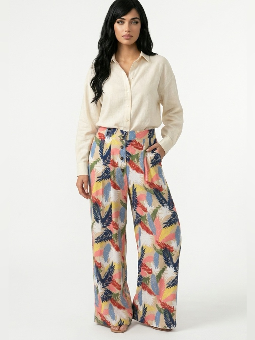 LOVE + HARMONY | Wide Leg Tropical Print Pants Multicolor Women’s Size Medium